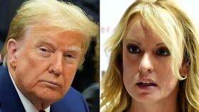 El expresidente estadounidense, Donald Trump; y la actriz de cine para adultos, Stormy Daniels. (Fotos de Mary Altaffer / Tobias SCHWARZ / AFP)