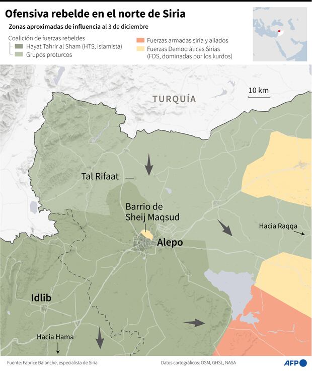 La ofensiva rebelde en el norte de Siria. (AFP).
