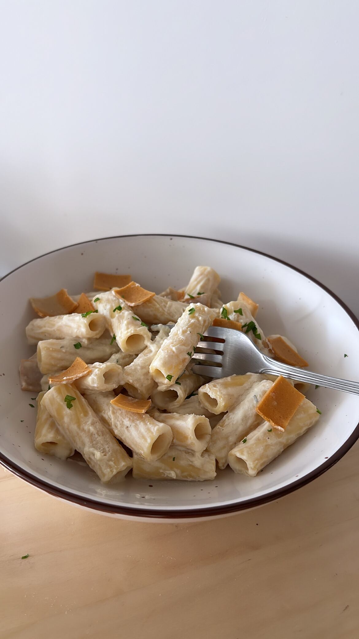 Pasta a la alfredo hecho con tofu. (Foto: Alessandra Arce)